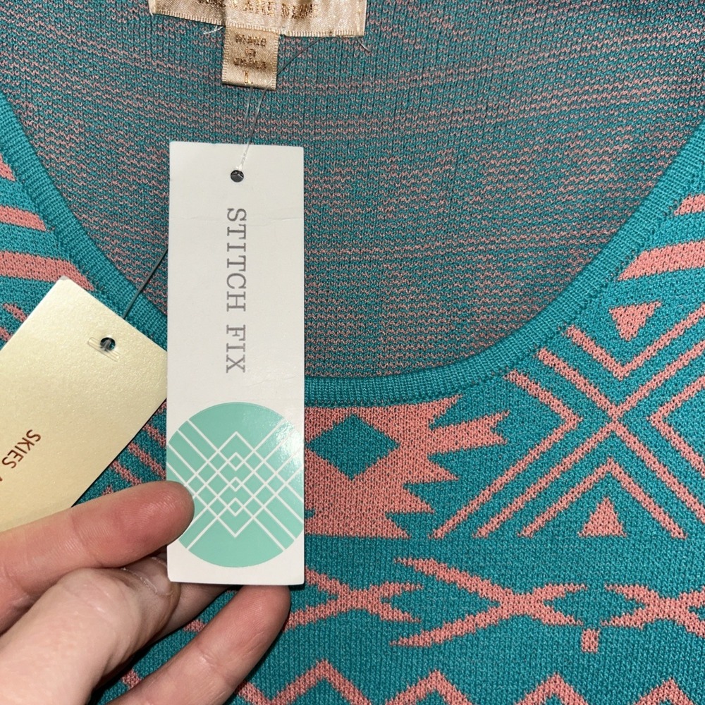 Stitch Fix Skies are Blue NWT Dakoda 2fer Dress, Teal‎ Pink Size L Aztec - Picture 5 of 6